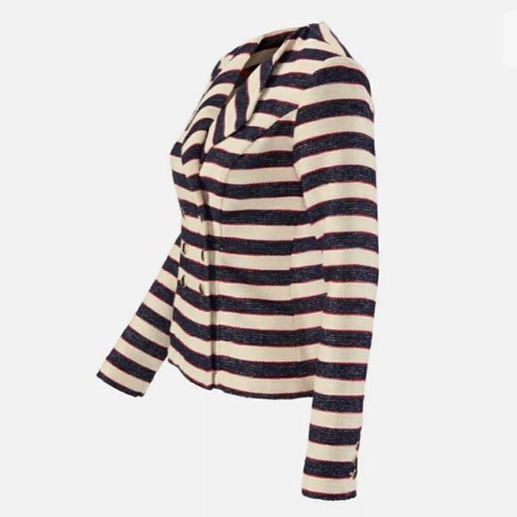 Cabi 5094 Navy Red Cream Nautical Stripe Double Breasted Cruise Blazer Jacket - Picture 3 of 16